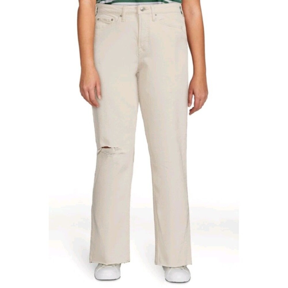 NWT Free Assembly Jeans Womens Size 16 Cream Wide Leg Crop Super High Rise